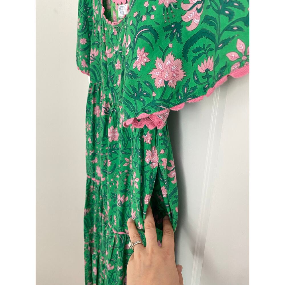 Pink City Prints Tuckernuck Green Forest Rose Maisie Midi Block Print Dress XS - Picture 8 of 11